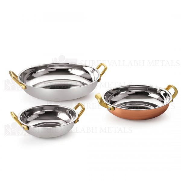 Round Serving Pan - A- Twin Handle, B- Single Handle, S/S Finish, Copper Platted - Image 2